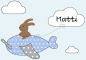 Preview: Hase im Flugzeug - doodle Stickdatei