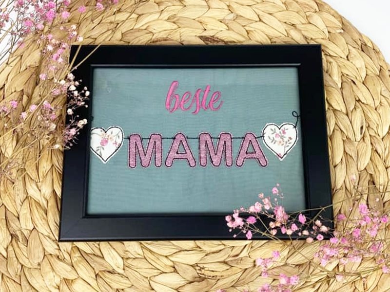 Preview: Girlande beste Mama - doodle Stickdatei