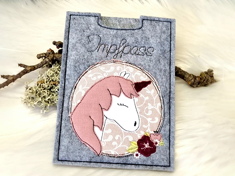 Einhorn Button - doodle Stickdatei