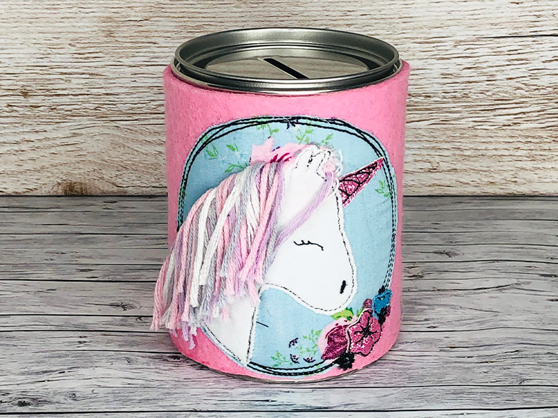 Einhorn Button mit Wollmähne - doodle Stickdatei