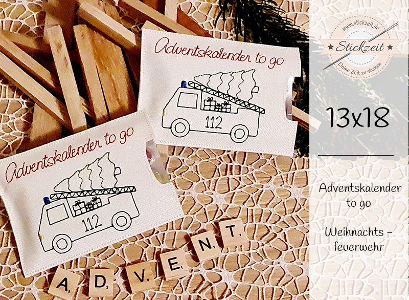 Adventskalender to go  Weihnachtsfeuerwehr - ITH-Stickdatei