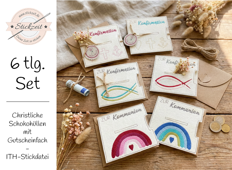 Christliche Schokoladenhüllen für Gutscheinkarten - ITH-Stickdatei