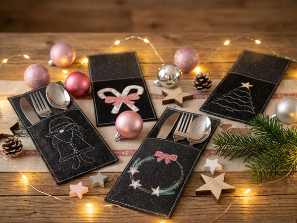 Bestecktaschen zu Weihnachten - ITH-Stickdatei