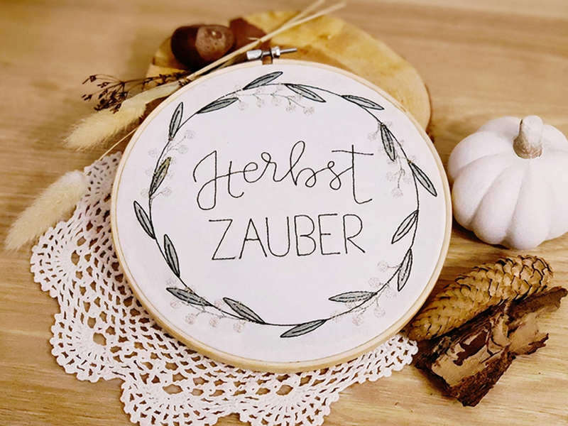 HerbstZAUBER Kranz - redwork Vollstick Stickdatei