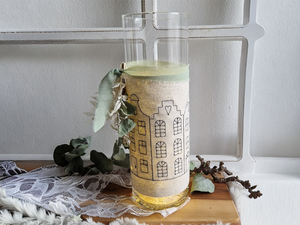 Grachtenhäuser - redwork Stickdatei