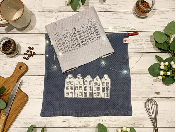 Grachtenhäuser - redwork Stickdatei