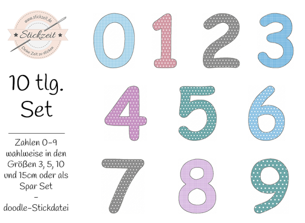 Zahlen 0 bis 9 - doodle Stickdatei