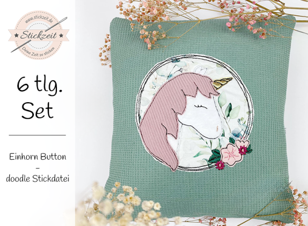 Einhorn Button - doodle Stickdatei