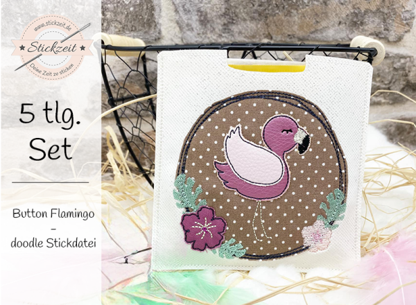 Button Flamingo - doodle Stickdatei