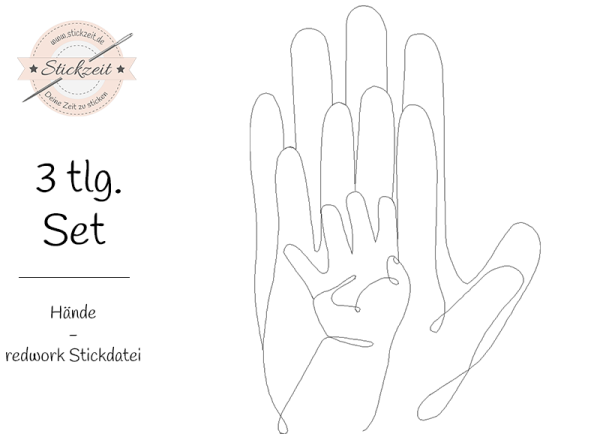 Familienhände - redwork Stickdatei
