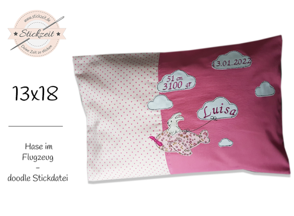 Hase im Flugzeug - doodle Stickdatei