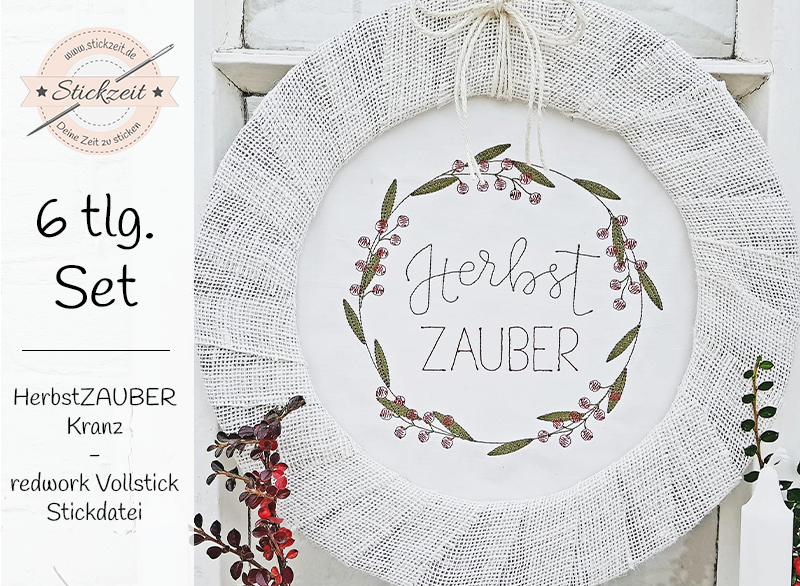 HerbstZAUBER Kranz - redwork Vollstick Stickdatei