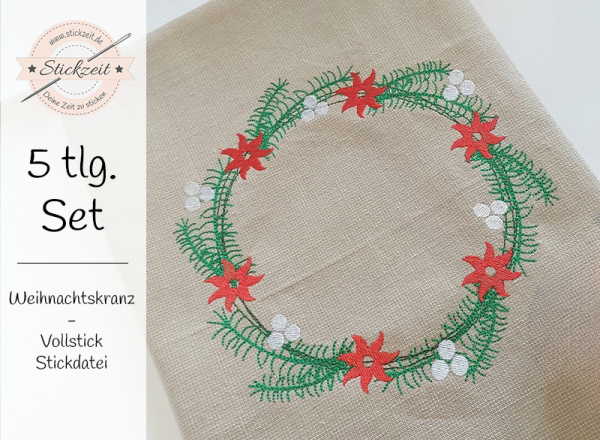 Weihnachtskranz -  Vollstick Stickdatei