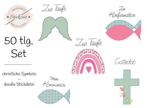 christliche Symbole - doodle Stickdatei