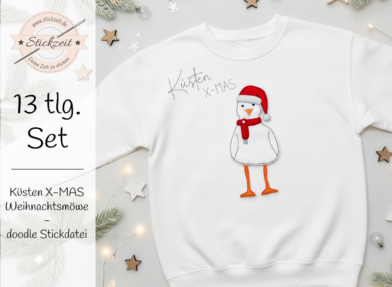 Weihnachtsmöwe  – Küsten X-MAS - doodle Stickdatei